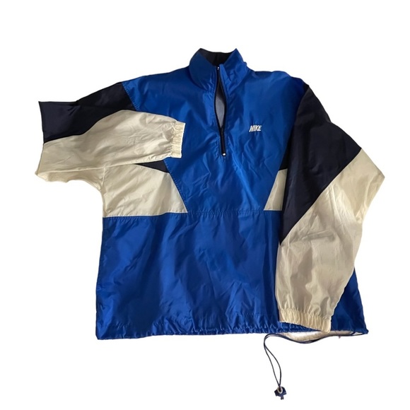 Vtg Nike ‘90s Blue Colorblock Windbreaker pullover 1/4 zip Jacket size large - Picture 1 of 10